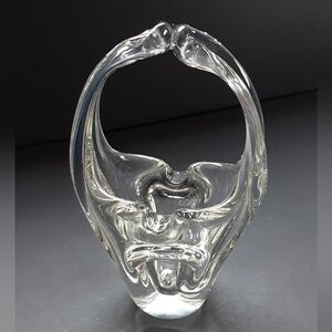 Vintage Art Glass Basket Clear 8" tall Mid-century Modern Decor